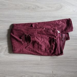 Burgundy Distressed American Eagle Jeans